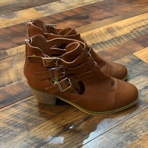 XTi Brown Leather Ankle Boots with Buckle Detail